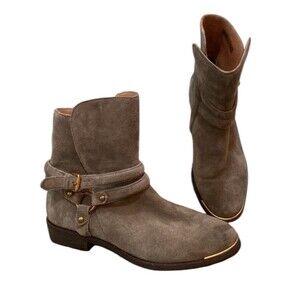 UGG Kelby Suede Leather Harness Ankle Boots Mouse Gray Sz 7 Excellent Condition